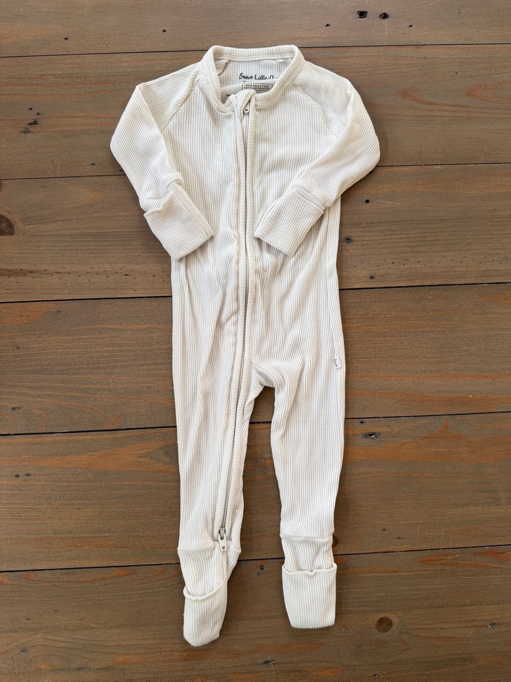 Brave Little Ones Cream Ribbed Bamboo Zip Sleeper Pajama - 0-3 Months